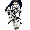 Tuta da donna bianca con pois neri Motivo mucca Scritta dont talk to strangers Tasche Scollo a O Pantaloni lunghi Canotta 3
