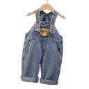 Tuta in cotone per bambini con immagine di orso Pantaloni lunghi Spalline con bottoni Unisex tuta in denim primaverile e autunnale 1