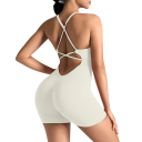 Tuta sportiva da donna con spalline sottili, schiena scoperta e pantaloni corti, tuta fitness monocolore in nylon e spandex 4