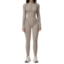 Tuta sportiva da donna Maglietta a maniche lunghe e leggings Con zip nel décolleté Tuta monocolore in nylon e spandex 13