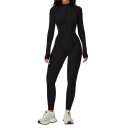 Tuta sportiva da donna Maglietta a maniche lunghe e leggings Con zip nel décolleté Tuta monocolore in nylon e spandex 8