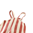 Tutina in cotone per bambini senza maniche con orsetto rossa con strisce beige Tutina per neonati con taschino e bottoni sulle spalle 2