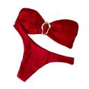 Tvådelad bikini för kvinnor med bandeau-topp och guldspänne Enfärgad baddräkt med stringtrosor för en elegant sommarlook 3