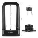 U zámek na kolo s dvojitým odemykáním 21 × 11 cm, šířka třmenu 7 cm, zamykací systém s klíčem, držák na rám kola 4