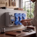 Udendørs vandtæt vægmonteret stikdåse med 2P afbryder, 6 EU stik 220 V, 16 A, ABS plast, grå-blå, til husholdning og opladning af bil 6