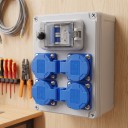 Udendørs vandtæt vægstik med afbryder 2P 16 A, 4 stik 220 V, 200 × 150 × 100 mm, ABS, grå, til hus, have og opladning af bil 6