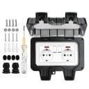 Ulkoiset kaksoispistorasiat kytkimellä ja kannella 16A 220V, vedenkestävä IP66, EU-standardi maadoituksella, musta, puutarhaan, terassille 2