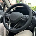 Ultradelgado cubrevolante de 36 a 38 cm de cuero perforado Forma redonda O Cubrevolante transpirable y antideslizante para coche 8