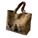 Umhängetasche aus Canvas 37 x 32 cm Beige Tasche mit Katzendruck Reißverschluss Große Einkaufstasche Arbeit Schule Freizeit 5