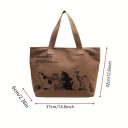 Umhängetasche aus Canvas 37 x 32 cm Beige Tasche mit Katzendruck Reißverschluss Große Einkaufstasche Arbeit Schule Freizeit 1