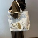Umhängetasche aus Canvas 37 x 32 cm Beige Tasche mit Katzendruck Reißverschluss Große Einkaufstasche Arbeit Schule Freizeit 4