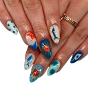 Uñas decorativas 24 pcs 12 tamaños 25,6–18,3 mm Almendradas con diseños brillantes Diseño encantador para manicura doméstica y profesional 1