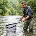 Undiță telescopică pentru pește cu cap pliabil și tijă în trei părți de 120 cm, plasă de pescuit cu mâner din spumă și carabină 7