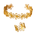 Ungewöhnliches Retro-Set Armband und Ring Verstellbare Größe Edelstahl Hohle Blumen Farbverlustfreie Damen Schmuck Geschenk 3