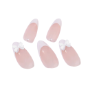 Unghii artificiale de migdală de dimensiune medie 24 buc Nalepici cu vârfuri franțuzești cu acoperire completă 3D fundițe și perle Manichiură acrilică 2
