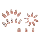 Unghii coffin medii 24 bucăți Design floral strălucitor Tipsuri acrilice autocolante Set complet de unghii artificiale 4