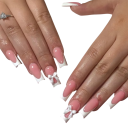 Unhas artificiais 24 pcs Dicas quadradas de tamanho médio Cobertura total Estilo francês Adesivas de acrílico com laços 3D 1