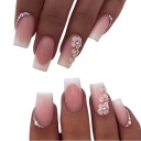 Unhas de acrílico com padrão floral 24 pcs Efeito ombré Pedrinhas e flores 3D Unhas autocolantes tips médias 1