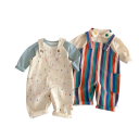 Unisex barnens vårprickiga overall med fickor Beigefärgad bomullsoverall med knappar Speloverall i bomull och polyester för pojkar 3