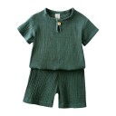 Unisex kinder eenkleurige set T-shirt met korte mouwen en shorts met elastische taille Knopen in de hals O-hals 10