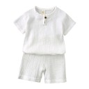 Unisex kinder eenkleurige set T-shirt met korte mouwen en shorts met elastische taille Knopen in de hals O-hals 6