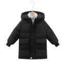 Unisex kinder winterjack met rits en knopen, met capuchon en zakken, warme katoen-polyester jas voor jongens en meisjes, comfortabele 3