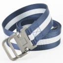 Unisex lærredsbælte med dobbelt metalringspænde Justerbart sort tekstilbælte Modetilbehør til jeans og shorts 4