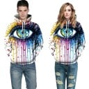 Unisex mikina s kapucí a 3D potiskem lidského oka Bílý podklad se stékající barevnou malbou Klokaní kapsa Polyester se spandexem 5