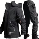 Unisex motorkleding regenjas en broek met zakken polyester katoen voor het motorrijden 2