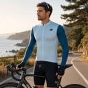 Unisex Radtrikot mit langen Ärmeln und durchgehendem Reißverschluss, kontrastfarbigen Ärmeln und niedrigem Stehkragen für Rennrad 7