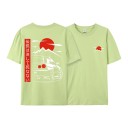 Unisex Short-Sleeved T-Shirt with Japanese Style Sports Car Print Featuring a Red Sun and Mountains on the Back and Front 14