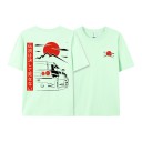Unisex Short-Sleeved T-Shirt with Japanese Style Sports Car Print Featuring a Red Sun and Mountains on the Back and Front 13