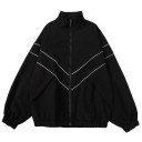 Unisex Sport-Reißverschlussjacke mit elastischen Bündchen und V-förmigen Nähten. Leichte Freizeitjacke mit hohem Kragen im Streetwear-Stil. 1