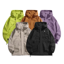 Unisex vattentät jacka med huva och dragkedja, med fickor, slitstark polyester, lämplig för regn och vind, stilig lätt vindjacka 2