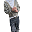 Unisex zip hoodie med hætte og lommer Grå camouflagemikina i let polyester Stilfuldt sportstøj til kvinder og mænd 2