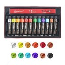 Univerzální akrylové barvy 12 barev v tubách 12 ml na plátno dřevo kůži látku karton papír a MDF pro řemesla dekorace i uměleckou malbu 1