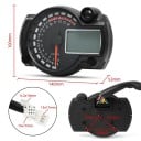 Univerzální digitální tachometr na motorku 12V LCD počítadlo km rychlost 0 až 299 km/h ABS 7 barev podsvícení černý 140 x 100 x 53 mm 3