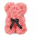 Ursuleț din trandafiri artificiali cu fundiță neagră Figurine florale realizate manual Cadou de Ziua Îndrăgostiților 25 cm 4