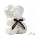 Ursuleț din trandafiri artificiali cu panglică neagră Figurină de flori lucrată manual Cadou de Valentine&#39;s Day Decor romantic Decorație interioară de lux 25 cm 2