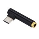 USB-C male naar 3,5 mm jack female adapter voor het aansluiten van koptelefoons op apparaten met USB-C. Hoekige uitvoering van 90° 4