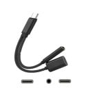 USB-C splitteradapter til 3,5 mm jack og USB-C til samtidig opladning og musiklytning Nylonflet Aluminiumskabinetter Længde 13,3 cm 9