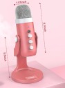 USB kondenzátorový mikrofon s čipem DSP ovládání MUTE a echo i hlasitosti otočný 360 stupňů zinkové tělo růžový na stream a nahrávání 2