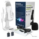 USB kondenzátorový mikrofon s ovládáním MUTE a echo i hlasitosti otočný 360 stupňů kovová konstrukce bílý na stream a nahrávání 2