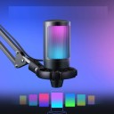 USB Microphone with Colourful Backlighting 192 kHz Touch Mute Flexible Arm Shock Mount Plosive Filter Audio Recording PC PS5 5