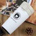 Utazó termosz kávé és meleg italok számára 380 ml Gombnyomásra nyitható fedél Rozsdamentes acél dupla szigetelő fallal 17,5 x 6,5 cm 1