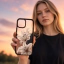Ütésálló átlátszó tok az iPhone 17 Air Vintage virágmintás fehér liliákkal Fekete keret Telefonvédelem a mindennapokra 3