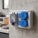 Utomhus vägguttag med strömbrytare, vattentät, 2 uttag 220 V / 16 A, 175 × 125 × 75 mm, ABS plast, grå, för laddning av elbil 4