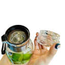 Üveg vízpalack tea szűrővel 1500 ml Üveg sportpalack italokhoz szűrőbetéttel és hordozó burkolattal 3
