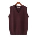 V-Neck Knitted Sweater Vest Sleeveless Pullover with Ribbed Trims and Wide Ribbed Hem Unisex 6