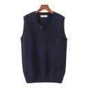 V-Neck Knitted Sweater Vest Sleeveless Pullover with Ribbed Trims and Wide Ribbed Hem Unisex 8
